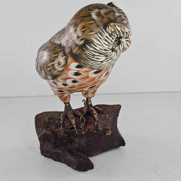 Vintage Ceramic Owl On Wood Base Figurine Hand Painted Folk Art - Picture 7 of 10